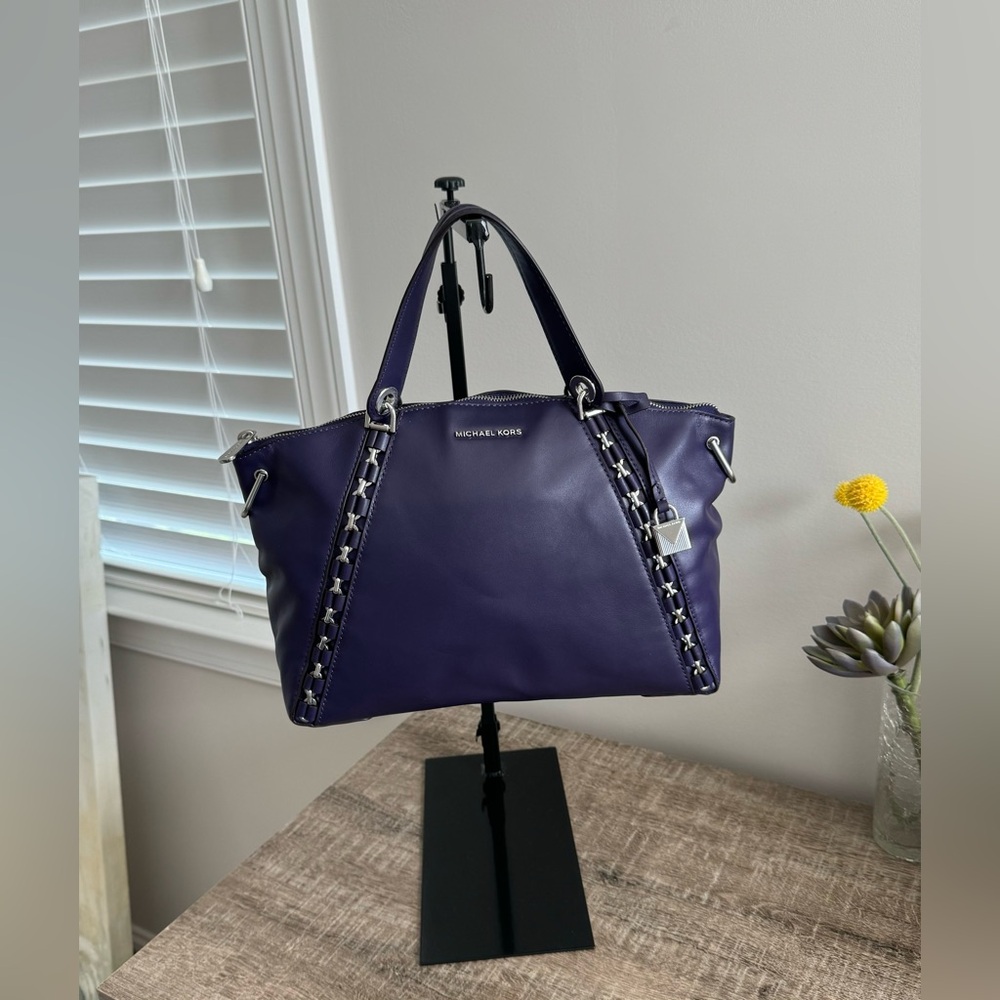 NWT MICHAEL KORS SADIE LARGE SATCHEL IRIS/PURPLE LEATHER